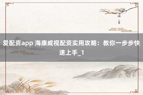 爱配资app 海康威视配资实用攻略：教你一步步快速上手_1