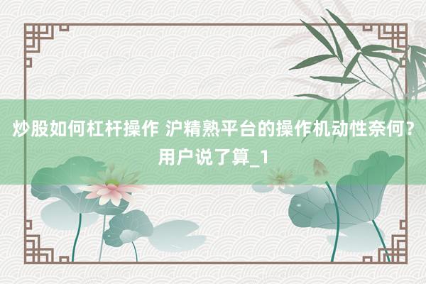 炒股如何杠杆操作 沪精熟平台的操作机动性奈何?用户说了算_1